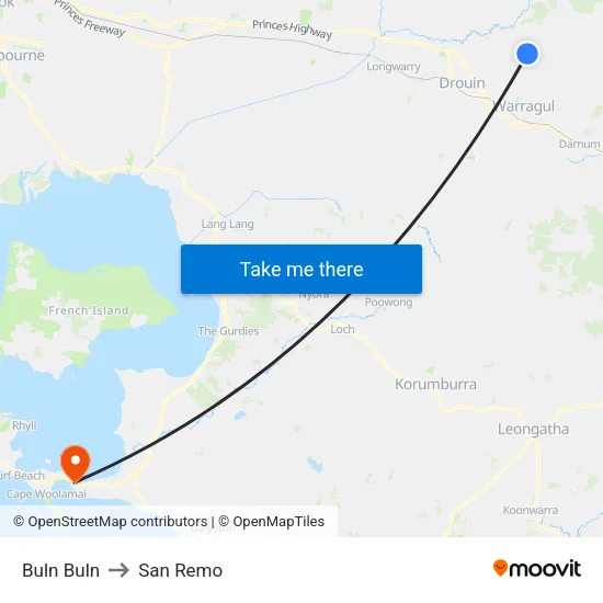 Buln Buln to San Remo map