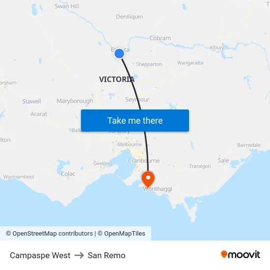 Campaspe West to San Remo map