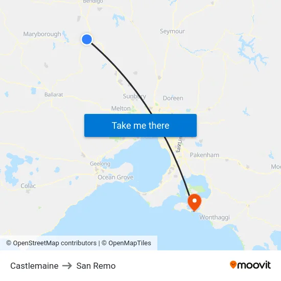 Castlemaine to San Remo map