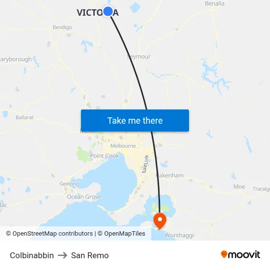 Colbinabbin to San Remo map