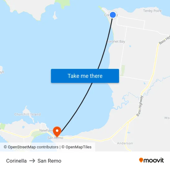 Corinella to San Remo map