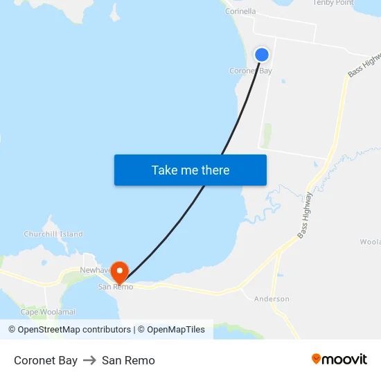 Coronet Bay to San Remo map