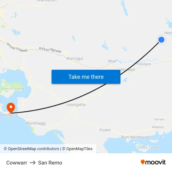 Cowwarr to San Remo map