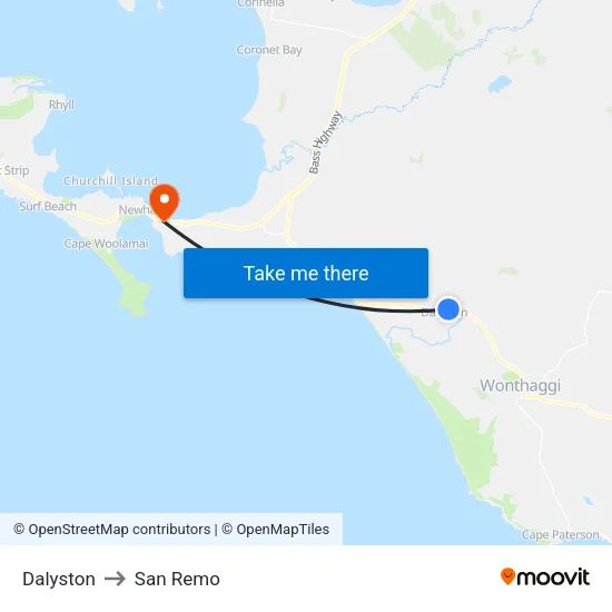 Dalyston to San Remo map