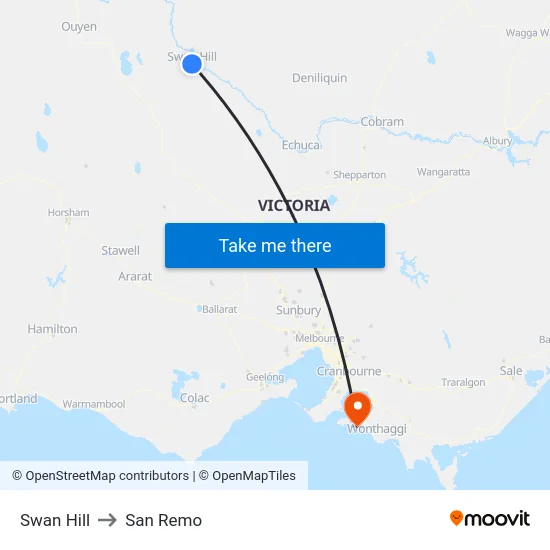 Swan Hill to San Remo map