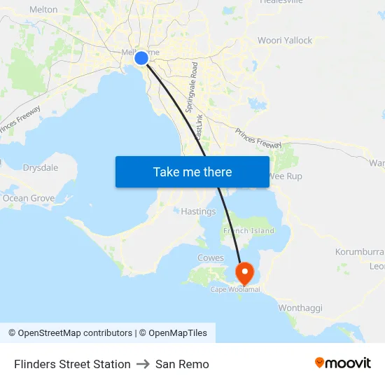 Flinders Street Station to San Remo map