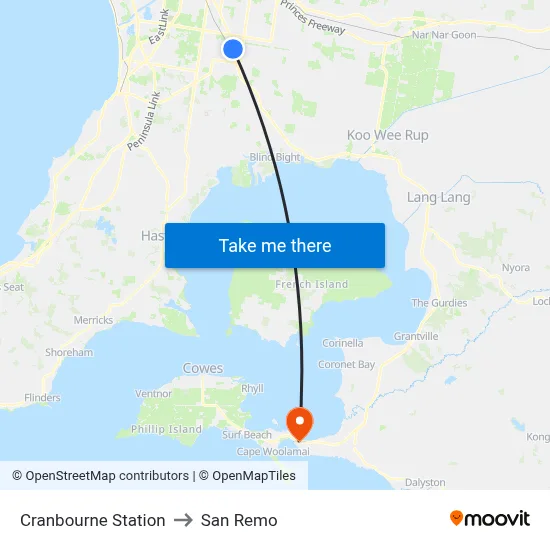 Cranbourne Station to San Remo map