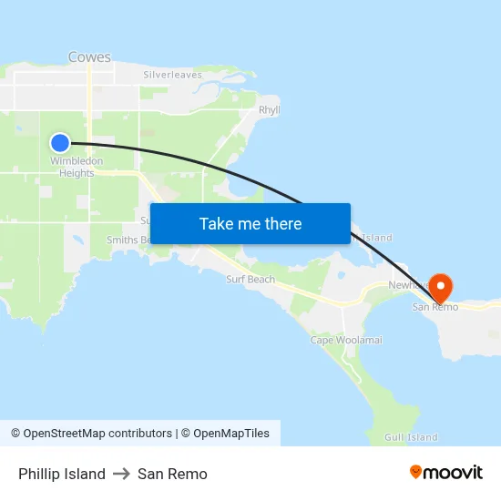 Phillip Island to San Remo map