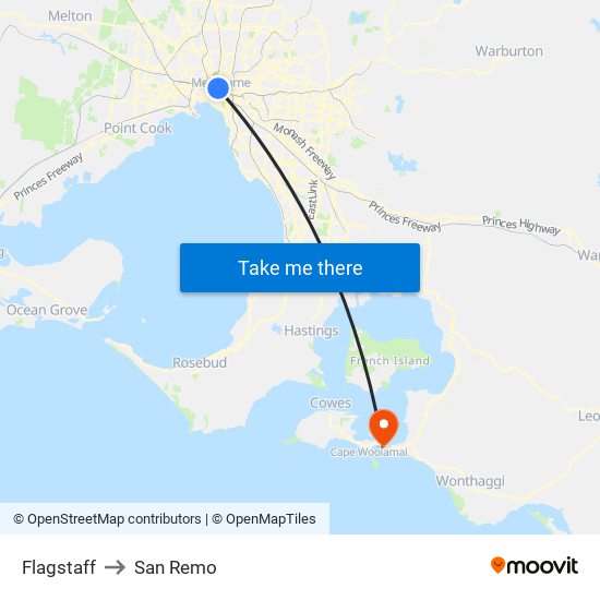 Flagstaff to San Remo map