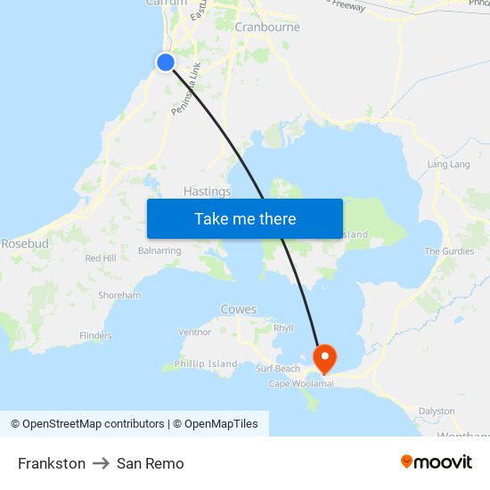 Frankston to San Remo map