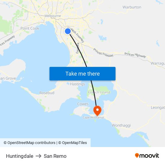 Huntingdale to San Remo map