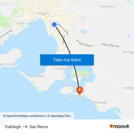 Oakleigh to San Remo map