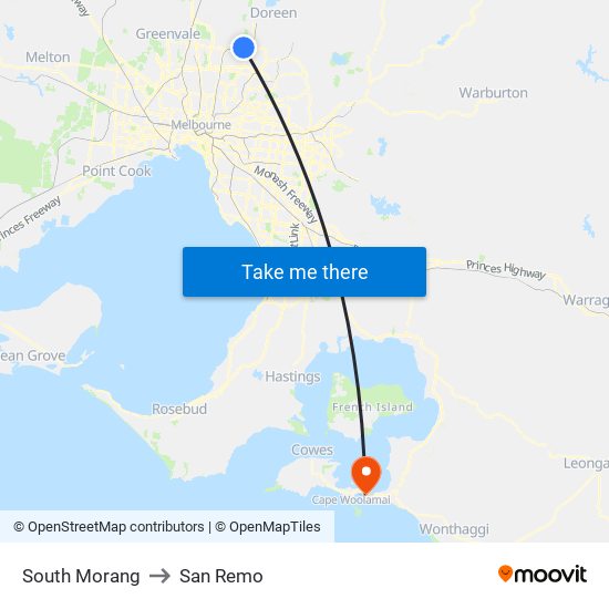 South Morang to San Remo map