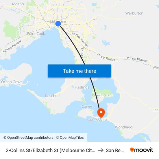2-Collins St/Elizabeth St (Melbourne City) to San Remo map