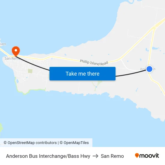 Anderson Bus Interchange/Bass Hwy to San Remo map
