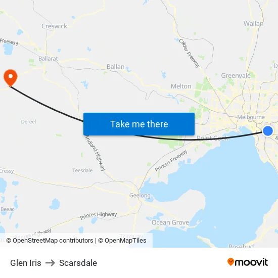 Glen Iris to Scarsdale map