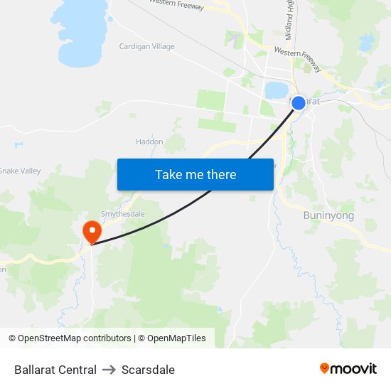 Ballarat Central to Scarsdale map