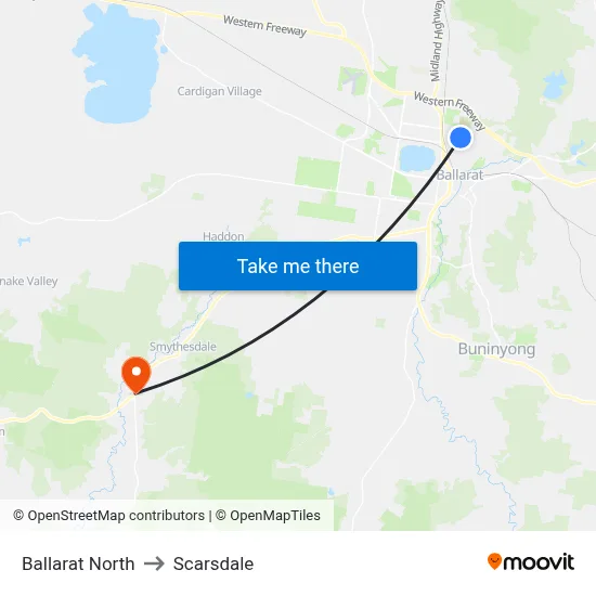 Ballarat North to Scarsdale map