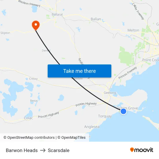 Barwon Heads to Scarsdale map