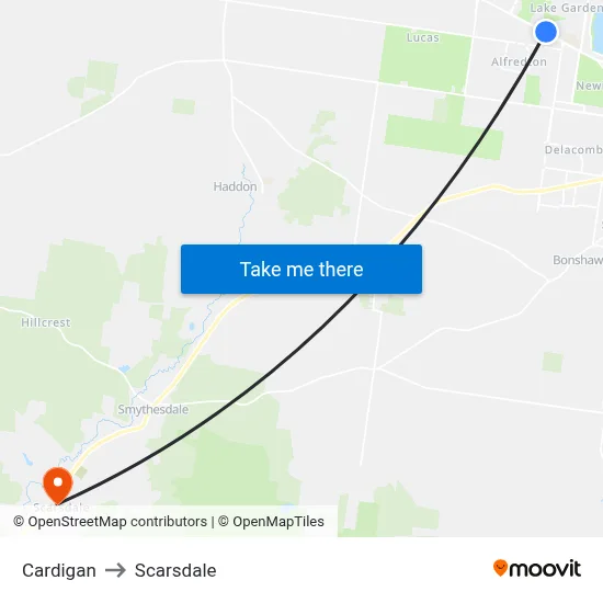 Cardigan to Scarsdale map