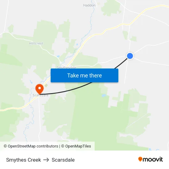 Smythes Creek to Scarsdale map