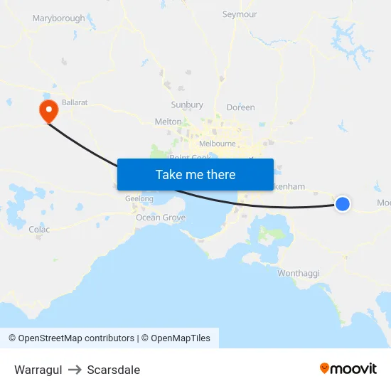 Warragul to Scarsdale map