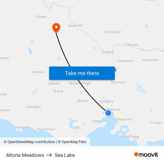 Altona Meadows to Sea Lake map