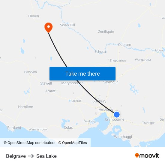 Belgrave to Sea Lake map