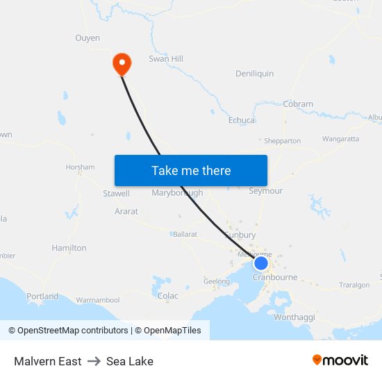 Malvern East to Sea Lake map