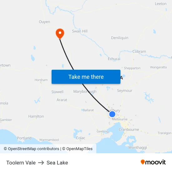 Toolern Vale to Sea Lake map