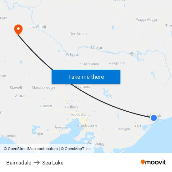Bairnsdale to Sea Lake map