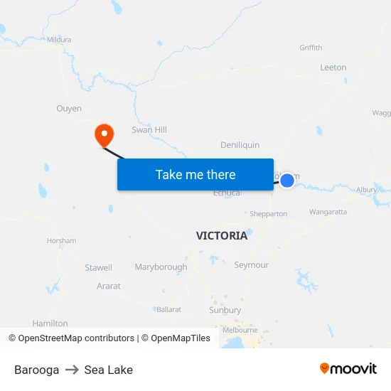 Barooga to Sea Lake map