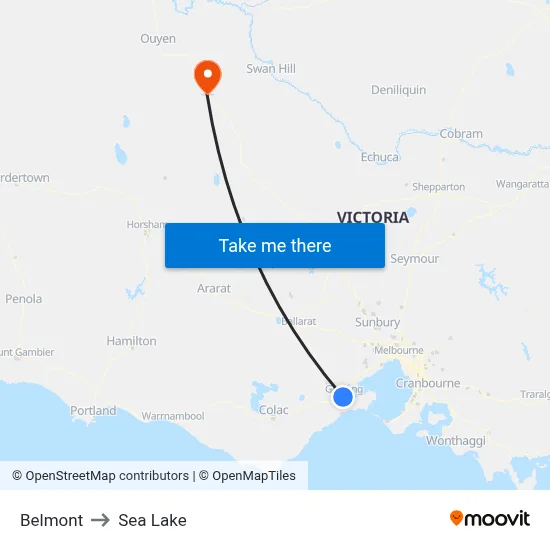 Belmont to Sea Lake map