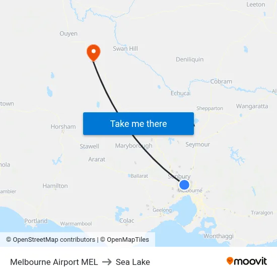 Melbourne Airport MEL to Sea Lake map