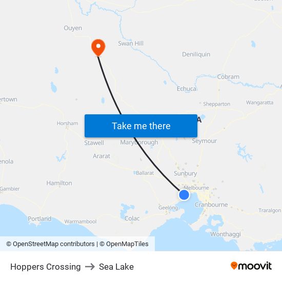 Hoppers Crossing to Sea Lake map