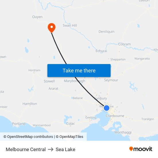 Melbourne Central to Sea Lake map