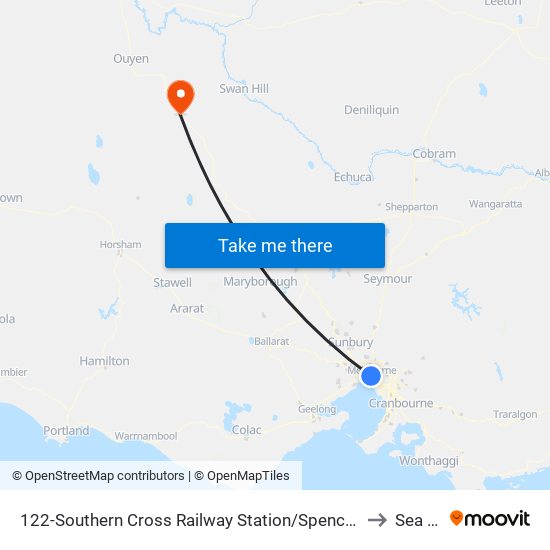 122-Southern Cross Railway Station/Spencer St (Melbourne City) to Sea Lake map