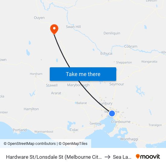 Hardware St/Lonsdale St (Melbourne City) to Sea Lake map