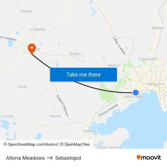 Altona Meadows to Sebastopol map