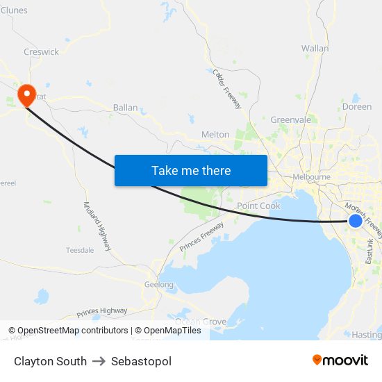 Clayton South to Sebastopol map