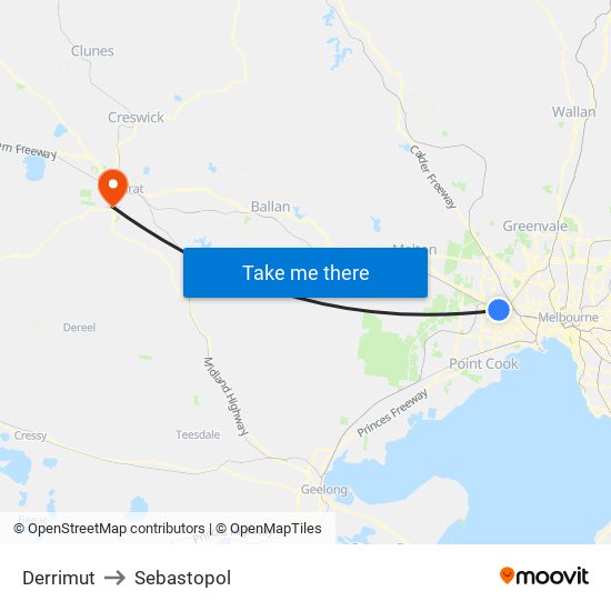 Derrimut to Sebastopol map