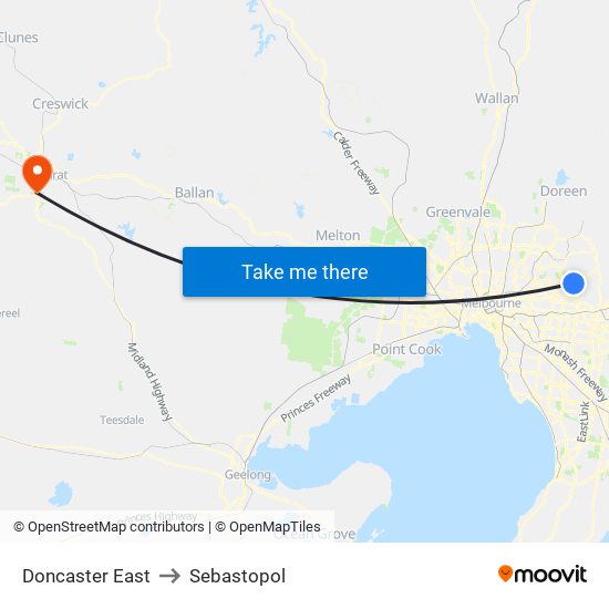 Doncaster East to Sebastopol map