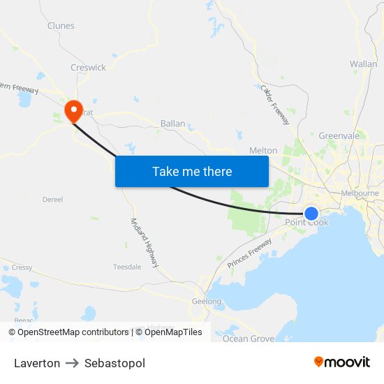 Laverton to Sebastopol map