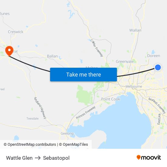 Wattle Glen to Sebastopol map