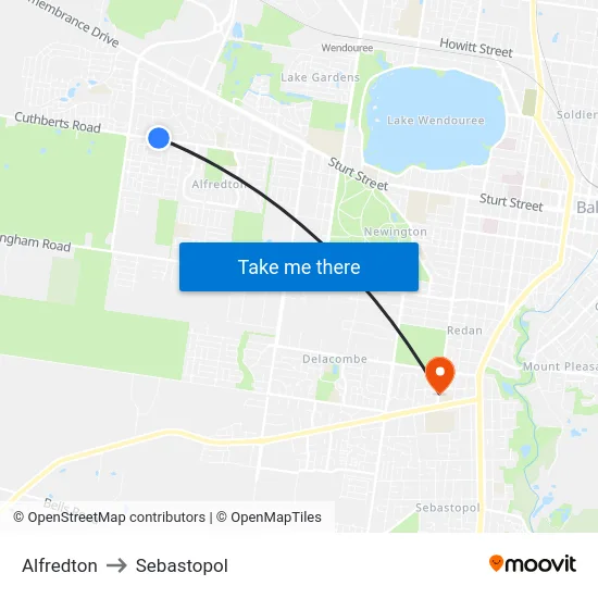 Alfredton to Sebastopol map