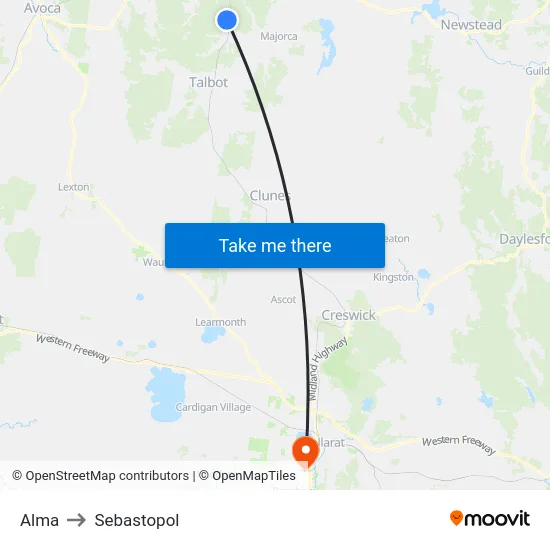 Alma to Sebastopol map