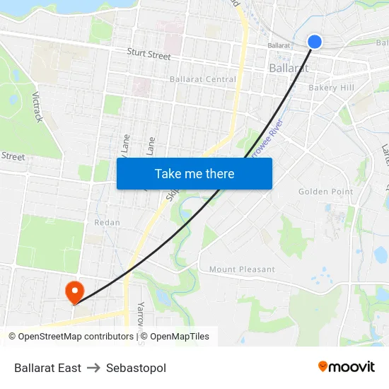 Ballarat East to Sebastopol map