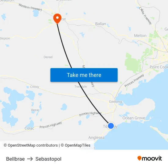 Bellbrae to Sebastopol map