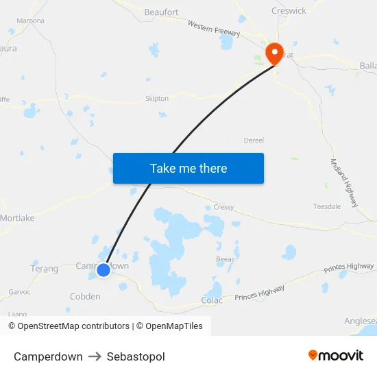 Camperdown to Sebastopol map