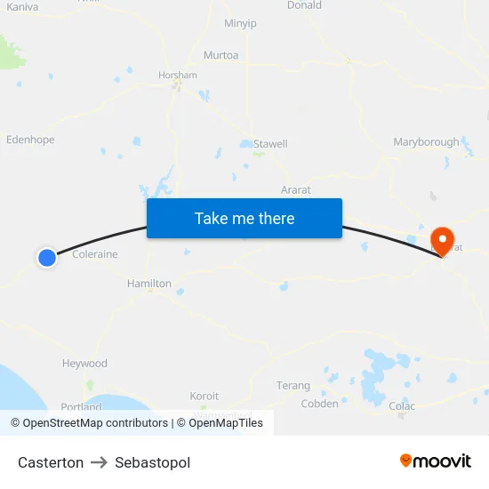 Casterton to Sebastopol map